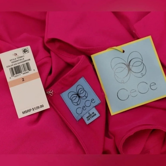 NWT CeCe size 2 Tie-Sleeve Shift Dress barbiecore pink boat neck - Picture 7 of 7